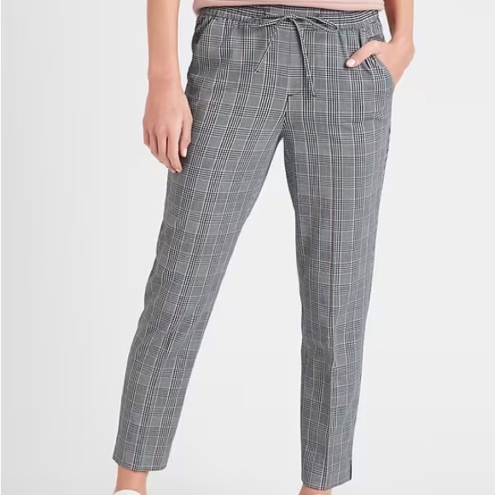 Banana Republic Factory Women 0 Hayden Tie-Waist Plaid Pull-On Soft Ankle Pant